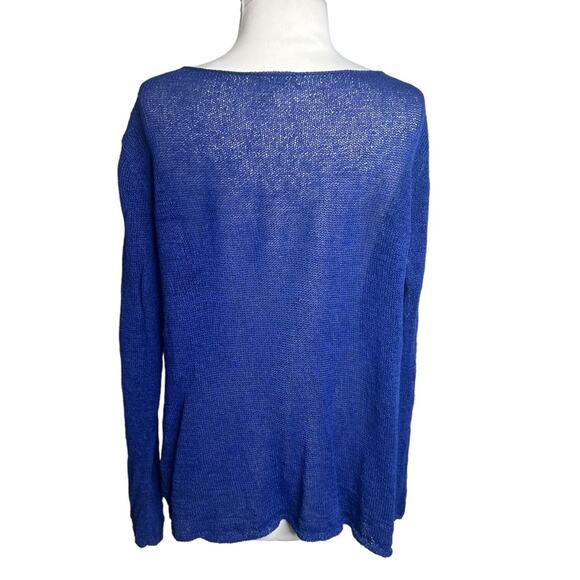 Eileen Fisher linen blend blue sweater Sz L - Picture 2 of 5